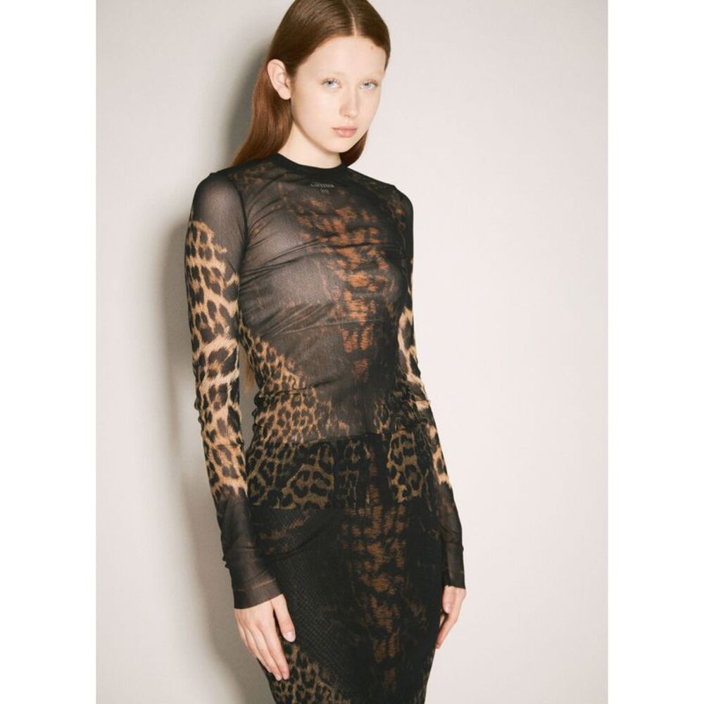 JEAN PAUL GAULTIER Leopard Mesh Long-Sleeve Top